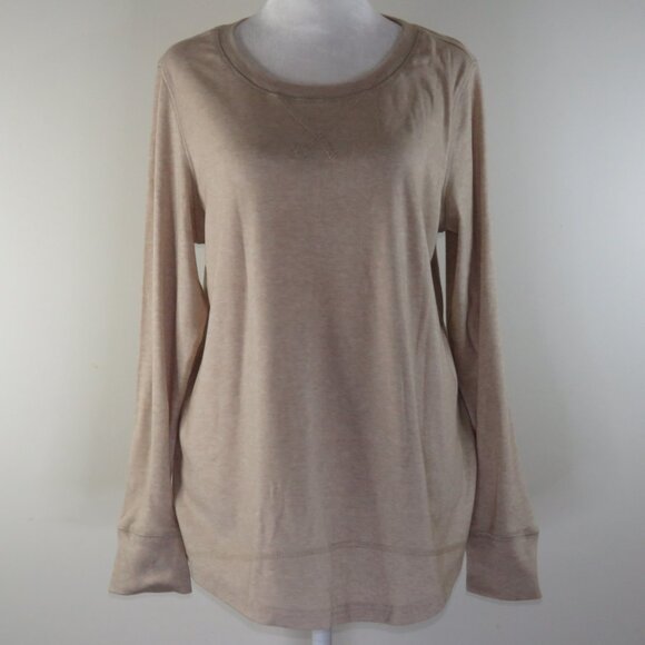 Women's Tan Long-Sleeve Pullover with Drop Tail Top Size L (C1652) - Picture 2 of 7